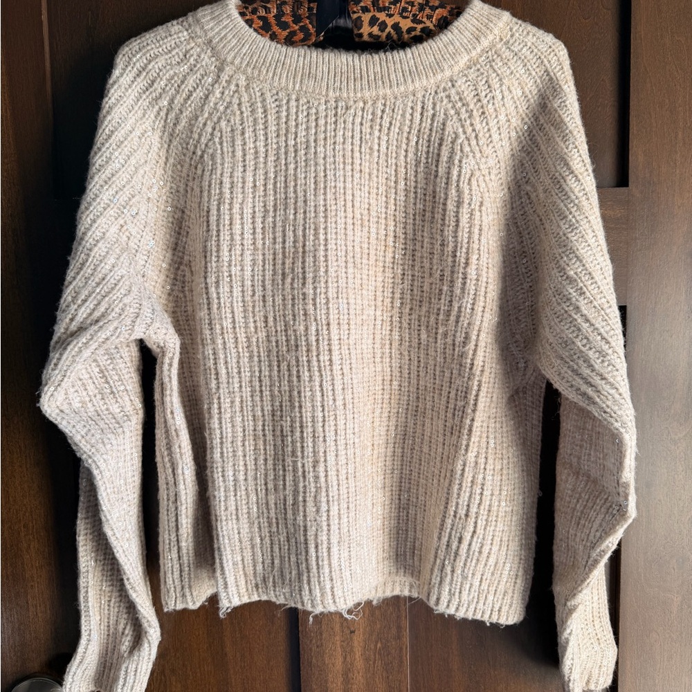 Design History Kori Sequin Cream Ribbed Sweater
